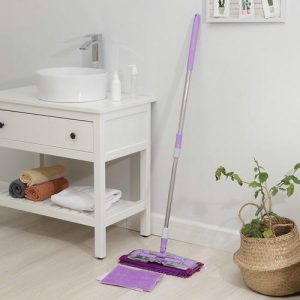 Швабра для мытья пола плоская, насадка из микрофибры букли 35x15 см, телескопическая стальная ручка 84-125 см