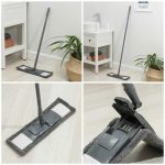 Швабра для мытья пола плоская Доляна, насадка из микрофибры 43x14 см, телескопическая ручка 80-120 см