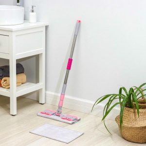 Швабра для мытья пола плоская Доляна, насадка из микрофибры 40x12 см, телескопическая стальная ручка 74-109 см, цвет МИКС