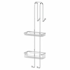 Полочка-решётка с крючками двухъярусная навесная, размер 20 х 20 см, хром