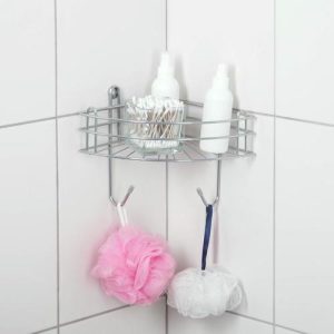 Полка угловая с крючками, 1 ярус, 19x29x21 см, цвет хром