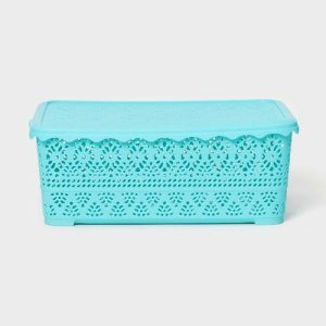 Контейнер пластиковый для хранения с крышкой «Ажур», 35x27x12 см, цвет МИКС