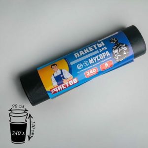 Мешки для мусора «Тов.Чистов», 240 л, 90x140 см, 38 мкм, ПВД, 5 шт, цвет чёрный