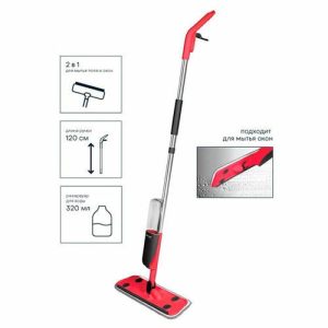 Швабра для мытья пола Pioneer с распылителем, прямоугольная, 120 см, цвет красный