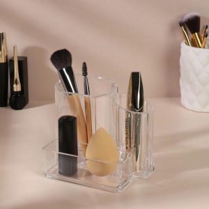 Органайзер для хранения маникюрных/косметических принадлежностей, 3 секции, 13 x 11 x 9,5 см, цвет прозрачный