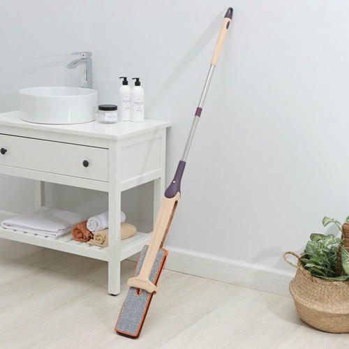 Швабра с отжимом Доляна, двусторонняя насадка из микрофибры 38x12 см, стальная ручка 134 см — изображение 2