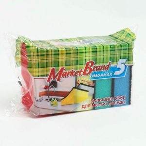 Губка д/посуды маркет бренд megamax (беларусь) 5 шт 078167/12