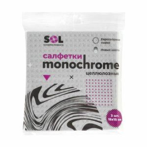 Салфетки целлюлозные "Monochrome", SOL, 15х15 см, 3 шт