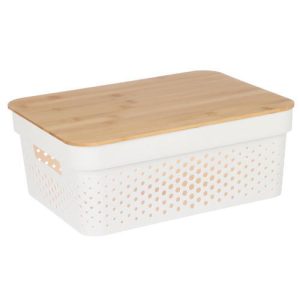 VETTA Корзина для хранения с бамбуковой крышкой Идиллия, 36х27х14см, белый