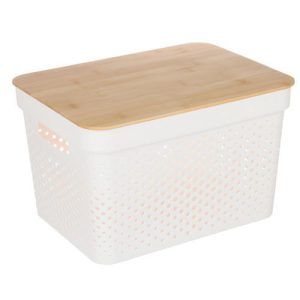 VETTA Корзина для хранения с бамбуковой крышкой Идиллия, 36x27x22см, белый