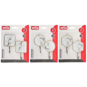 VETTA Крючки самоклеящиеся, Белый мрамор, 2 шт, пластик, металл