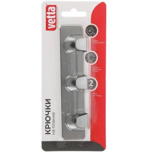 VETTA Планка с 3 крючками, самоклеящаяся, 2,5х12см, нерж.сталь 430