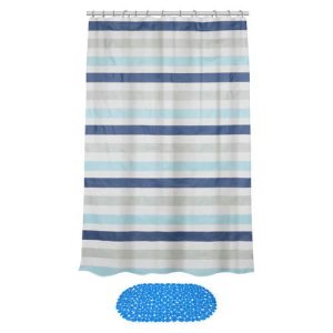 VETTA Набор для ванной:шторка ПЕВА 180х180см,кольца пластик 12шт,коврик противоск. 68х36см,ПВХ,ЦИАН