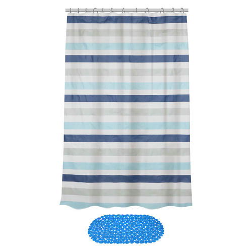 VETTA Набор для ванной:шторка ПЕВА 180х180см,кольца пластик 12шт,коврик противоск. 68х36см,ПВХ,ЦИАН