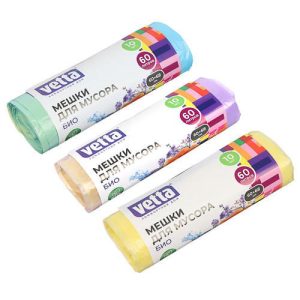 VETTA Мешки для мусора БИО 60л,10 шт с завязками,стандарт,3 аромата(цитрус,морской бриз,цветы), рулон