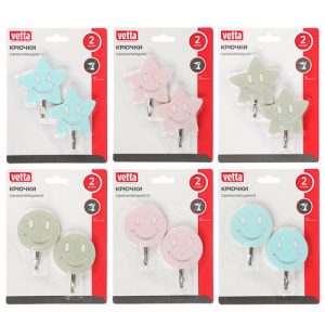 VETTA Набор крючков самоклеящихся, 2шт, акрил, металл, Настроение, 2 диз, 3 цвета
