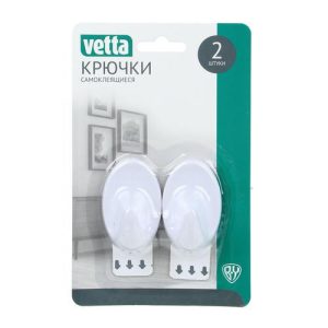 VETTA Крючки самоклеящиеся, 2шт, SR, пластик, 1,5кг, 55х32х25мм, овальные