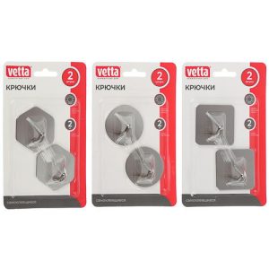 VETTA Крючки самоклеящиеся, 2шт, 4,5x4,5см, нерж.сталь 201 3 дизайна