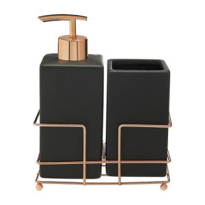 ВСЁГАЗИН Набор для ванной комнаты 3 пр. (дозатор, стакан, подставка), керамика, металл, Неро