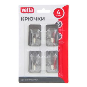 VETTA Крючки самоклеящиеся, 4 шт, нерж. сталь