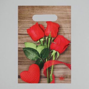 Пакет "Свежие розы", полиэтиленовый с вырубной ручкой, 20 х 30 см, 30 мкм - 100 шт.