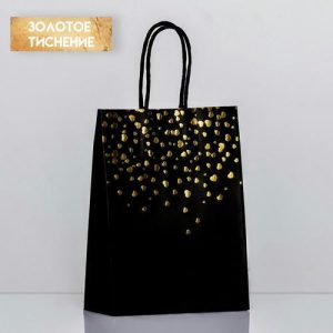 Пакет крафт "Сердца", черный, 21 х 15 х 8 см - 12 шт.