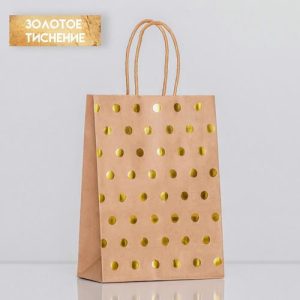 Пакет крафт с золотым тиснением, круглая ручка, 15 х 21 х 8 см, 120 г - 12 шт.