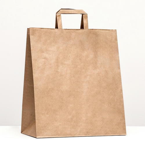 Пакет крафт без печати 32 х 18 х 37 см, плоская ручка - 20 шт.