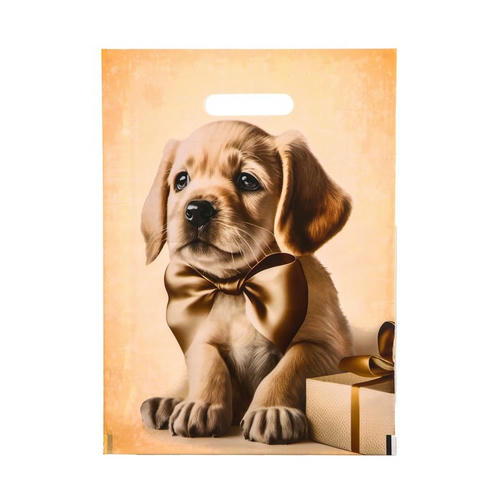 Пакет "Подарочный с собакой", полиэтиленовый с вырубной ручкой, 30 х 40 см, 50 мк - 20 шт.