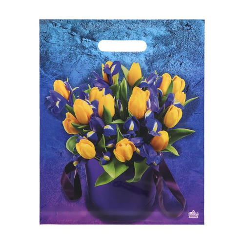 Пакет "Желтые тюльпаны", полиэтиленовый с вырубной ручкой, 31х40 см, 60 мкм - 50 шт.