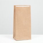 Пакет крафт бумажный фасовочный, прямоугольное дно, с клеевой лентой 12 х 8 х 25 см - 100 шт.