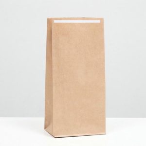 Пакет крафт бумажный фасовочный, прямоугольное дно, с клеевой лентой 12 х 8 х 25 см - 100 шт.