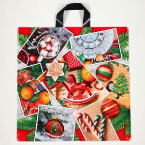 Новый год. Пакет "Коллаж", полиэтиленовый с петлевой ручкой, 44х44 см - 25 шт.