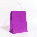 Пакет подарочный бумажный с глиттером сиреневый, 21 х 11 х 27 см - 5 шт.