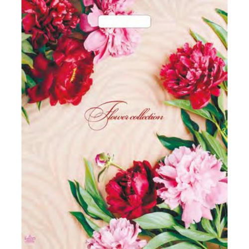 Пакет "Красивые пионы", полиэтиленовый, с вырубной ручкой, 38 х 45 см, 60 мкм - 50 шт.