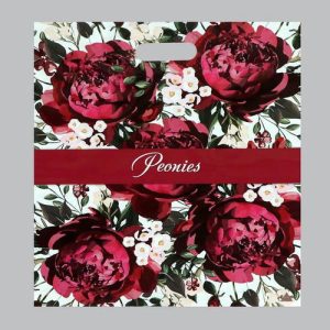 Пакет "Бордовые пионы", полиэтиленовый с вырубной ручкой, 60 мкм, 38 х 45 см - 50 шт.