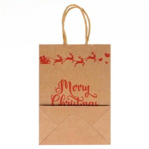 Пакет подарочный крафт "Счастливого рождества" 15 x 21 x 8 см - 1 шт.