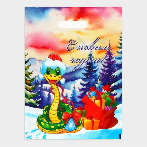 Новый год. Пакет "Новый год в горах", полиэтиленовый с вырубной ручкой, 30 х 40 см - 20 шт.