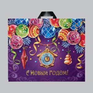 Новый год. Пакет "Старинные часы", полиэтиленовый с петлевой ручкой, 60х50 см - 25 шт.