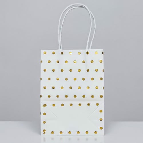 Пакет крафт с золотым тиснением, круглая ручка, белый, 15 х 11 х 6 см, 120 г - 12 шт. — изображение 2
