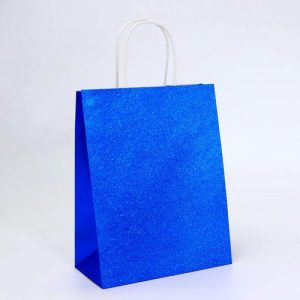 Пакет подарочный бумажный с глиттером синий, 21 х 11 х 27 см - 5 шт.