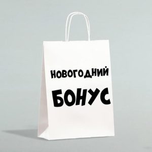 Пакет бумажный подарочный новогодний крафт «Новогодний бонус», белый, 28 х 24 х 14 см - 1 шт.