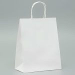 Пакет крафт без печати, белый, круглая ручка 22 х 12 х 28 см - 20 шт.