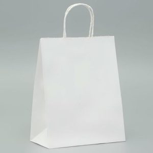 Пакет крафт без печати, белый, круглая ручка 22 х 12 х 28 см - 20 шт.