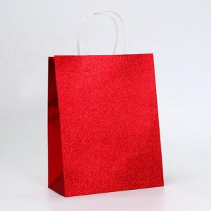 Пакет подарочный бумажный с глиттером красный, 21 х 11 х 27 см - 5 шт.