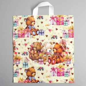 Пакет "Мишки с подарками", полиэтиленовый с петлевой ручкой, 42 х 38 см, 33 мкм - 50 шт.