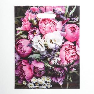 Пакет "Пионы", полиэтиленовый с вырубной ручкой, 30х40 см, 50 мкм - 50 шт.