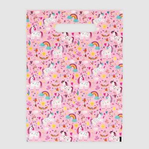 Пакет полиэтиленовый с вырубной ручкой "Единорожки", на розовом, 30х40 см, 50 мкм, - 5 шт.