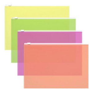 Папка-конверт на ZIP-молнии А4, 140 мкм, ErichKrause Fizzy Neon, до 100 листов, микс - 12 шт.