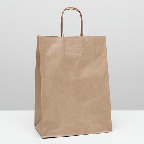 Пакет крафт без печати, круглая ручка 26 х 15 х 35 см - 10 шт.